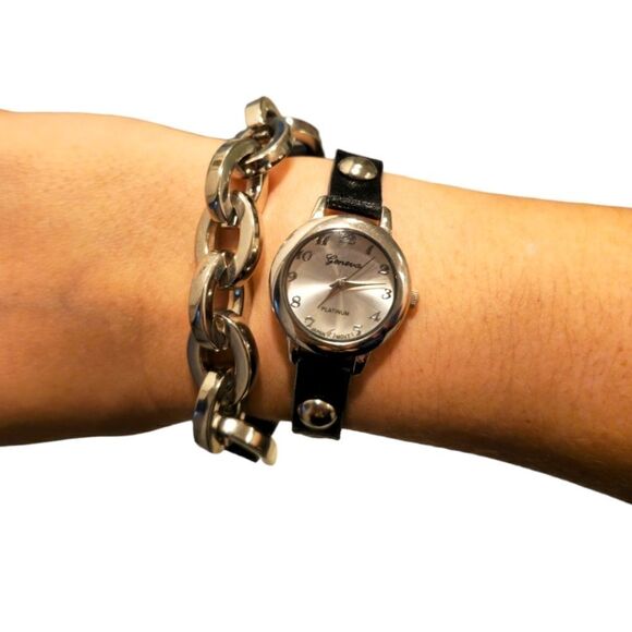 Geneva Platinum No. 9646 Black Leather Wrap Around Watch - Picture 13 of 14